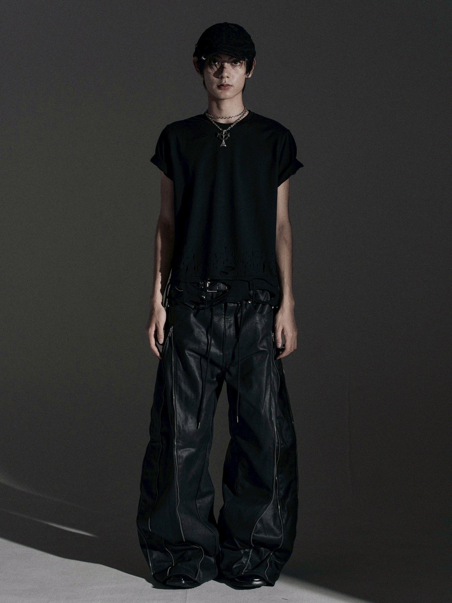 【ROSEN KREUZ】ZIP WIDE BAGGY PANTS (COATING)