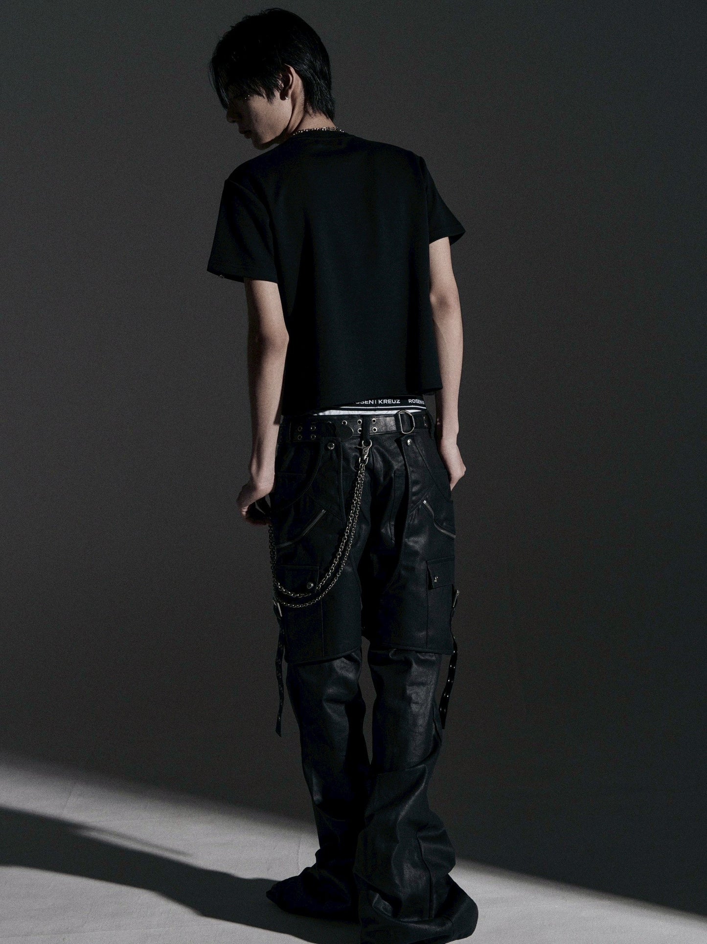 【ROSEN KREUZ】SIDE BELT DOCKING FLARE PANTS (Coating)