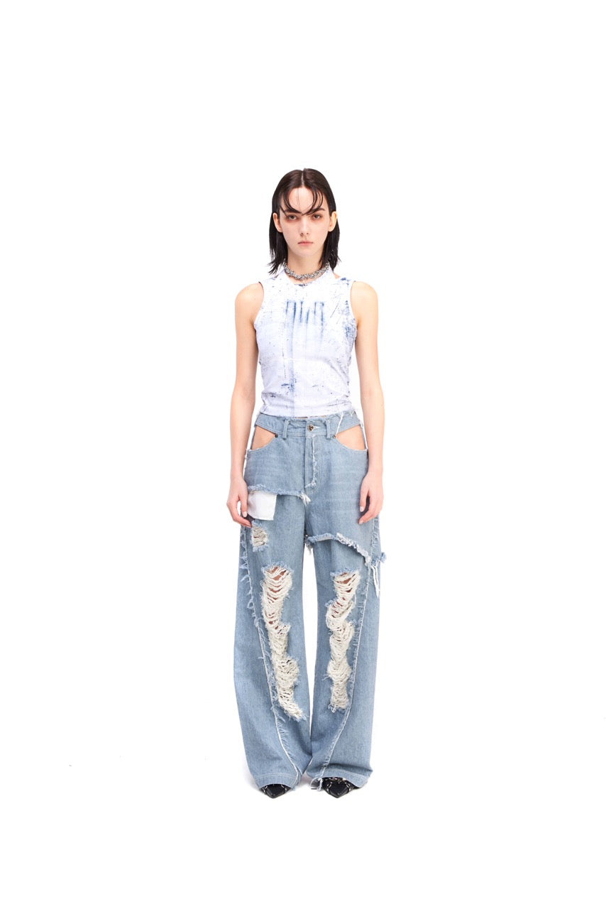 【BLR BLUER】 PRINTED WHITE SLEEVELESS White