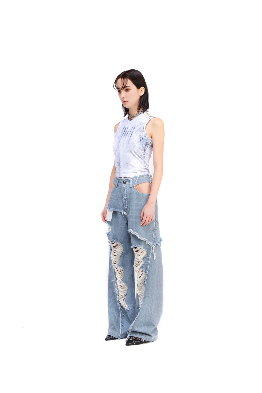 【BLR BLUER】 PRINTED WHITE SLEEVELESS White