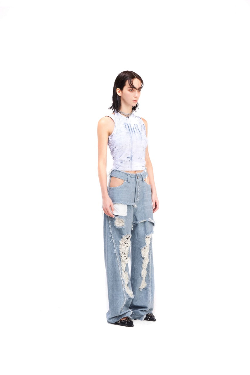 【BLR BLUER】 PRINTED WHITE SLEEVELESS White