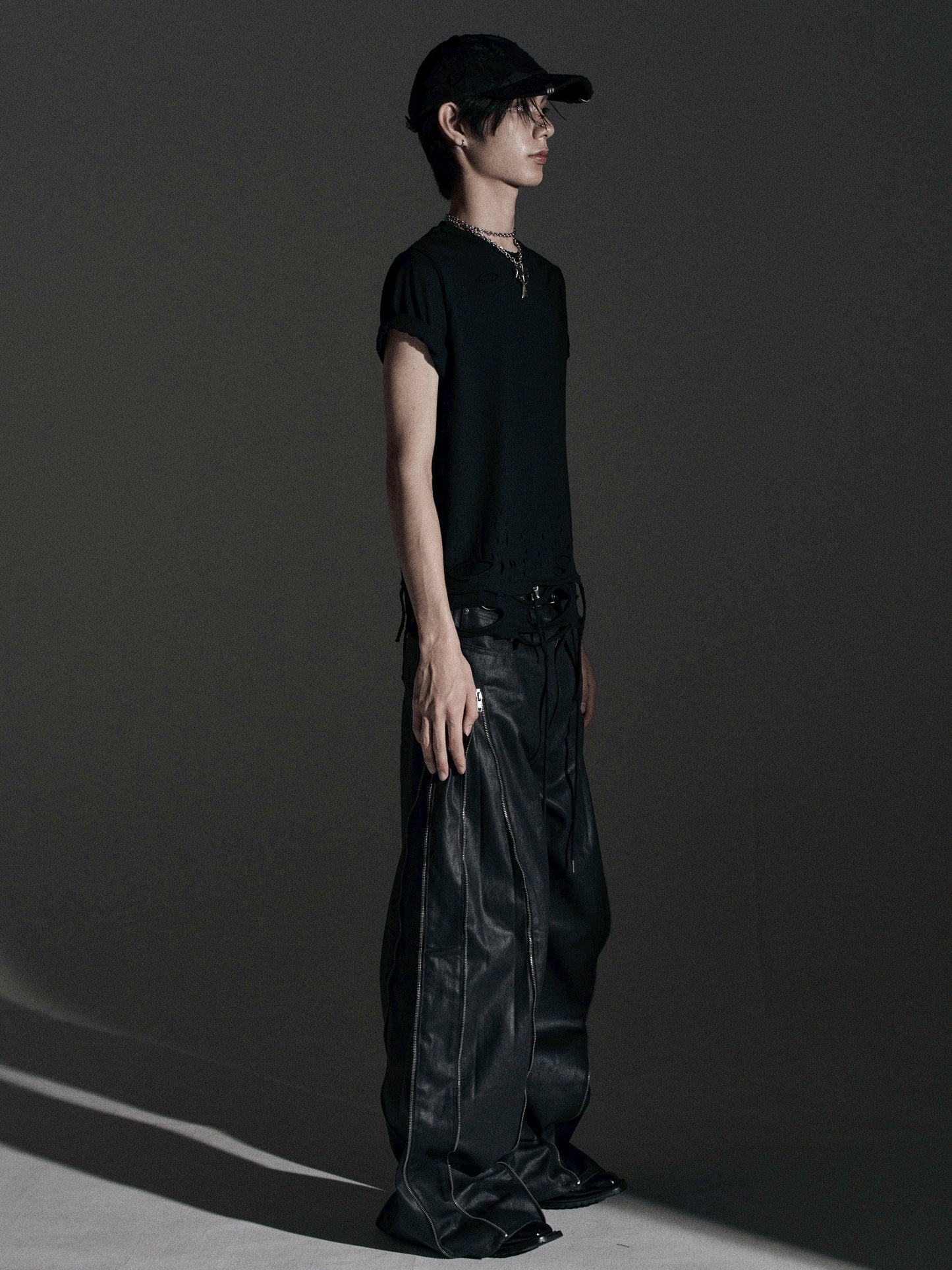 【ROSEN KREUZ】ZIP WIDE BAGGY PANTS (COATING)