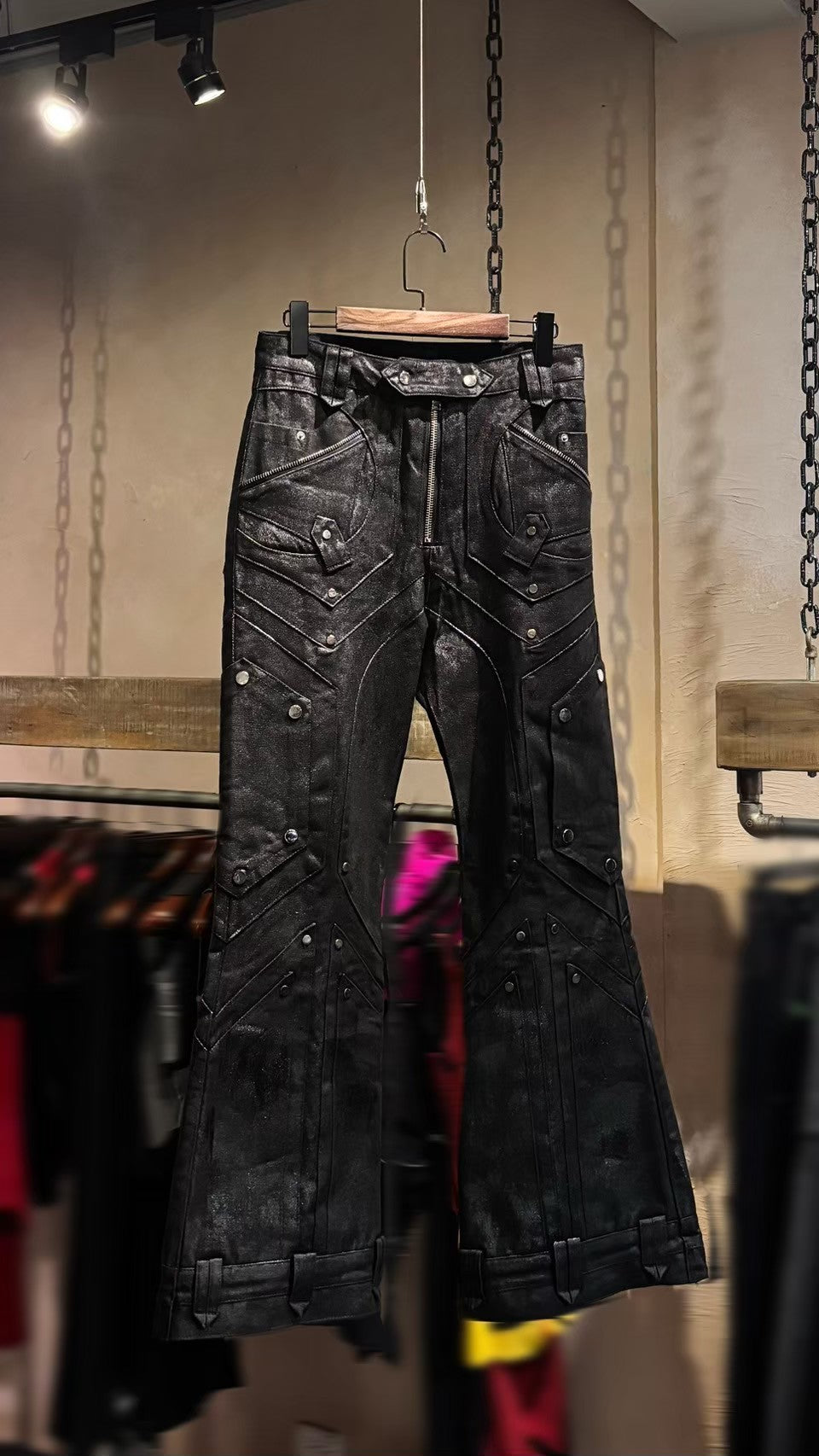 【RICH】 Dark Knight Flare Waxed Pants