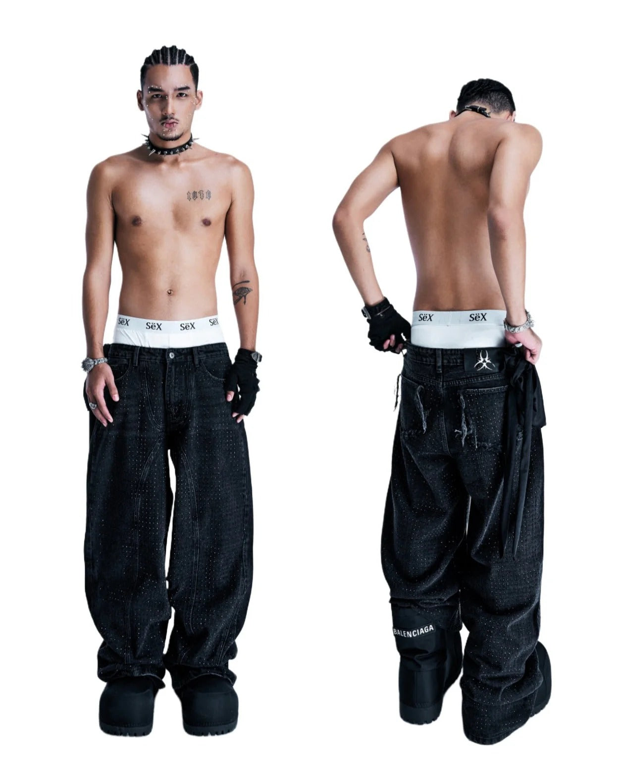 【COZY】 CZ RHINESTONE WASHED JEANS