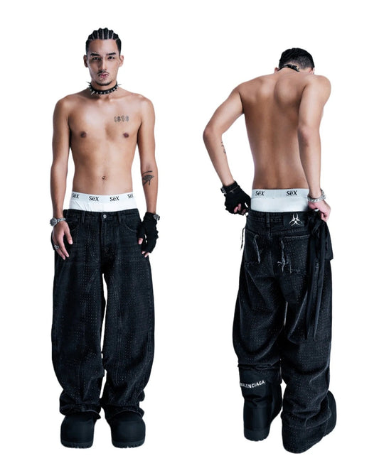 【COZY】 CZ RHINESTONE WASHED JEANS