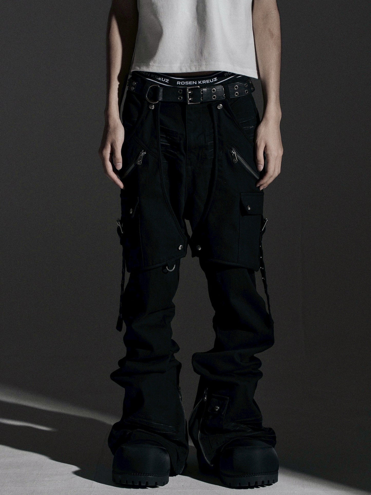 【ROSEN KREUZ】SIDE BELT DOCKING FLARE PANTS (Denim)
