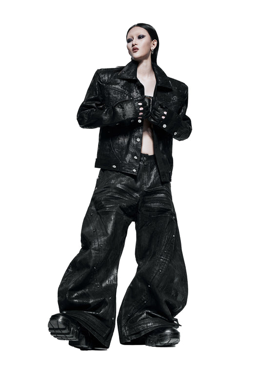 【RICH】Black Waxed Denim Jacket