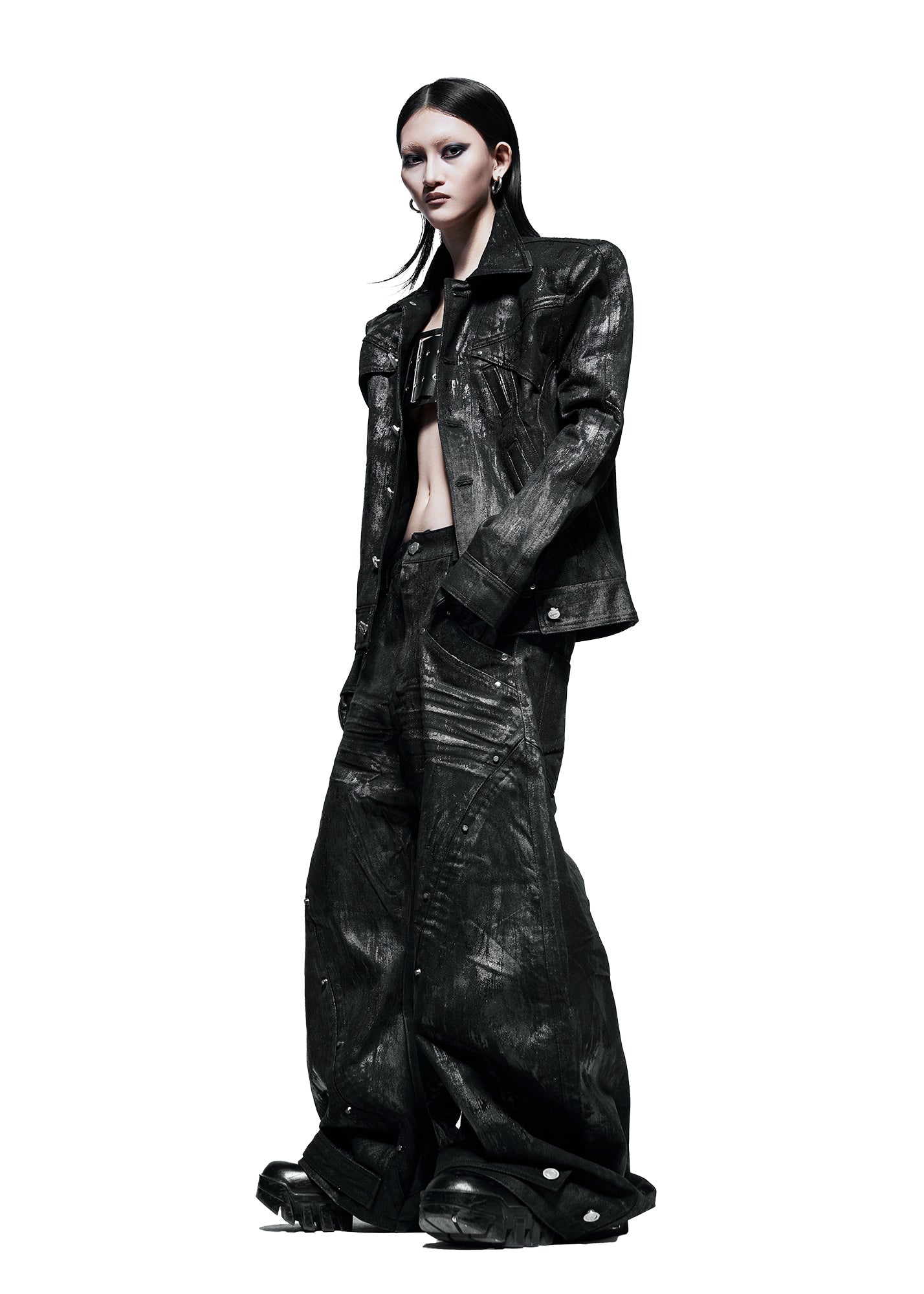 【RICH】Black Waxed Denim Jacket