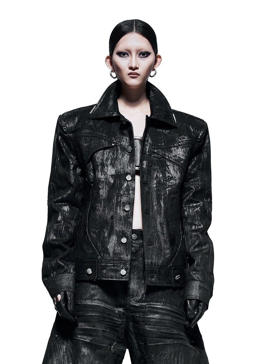 【RICH】Black Waxed Denim Jacket