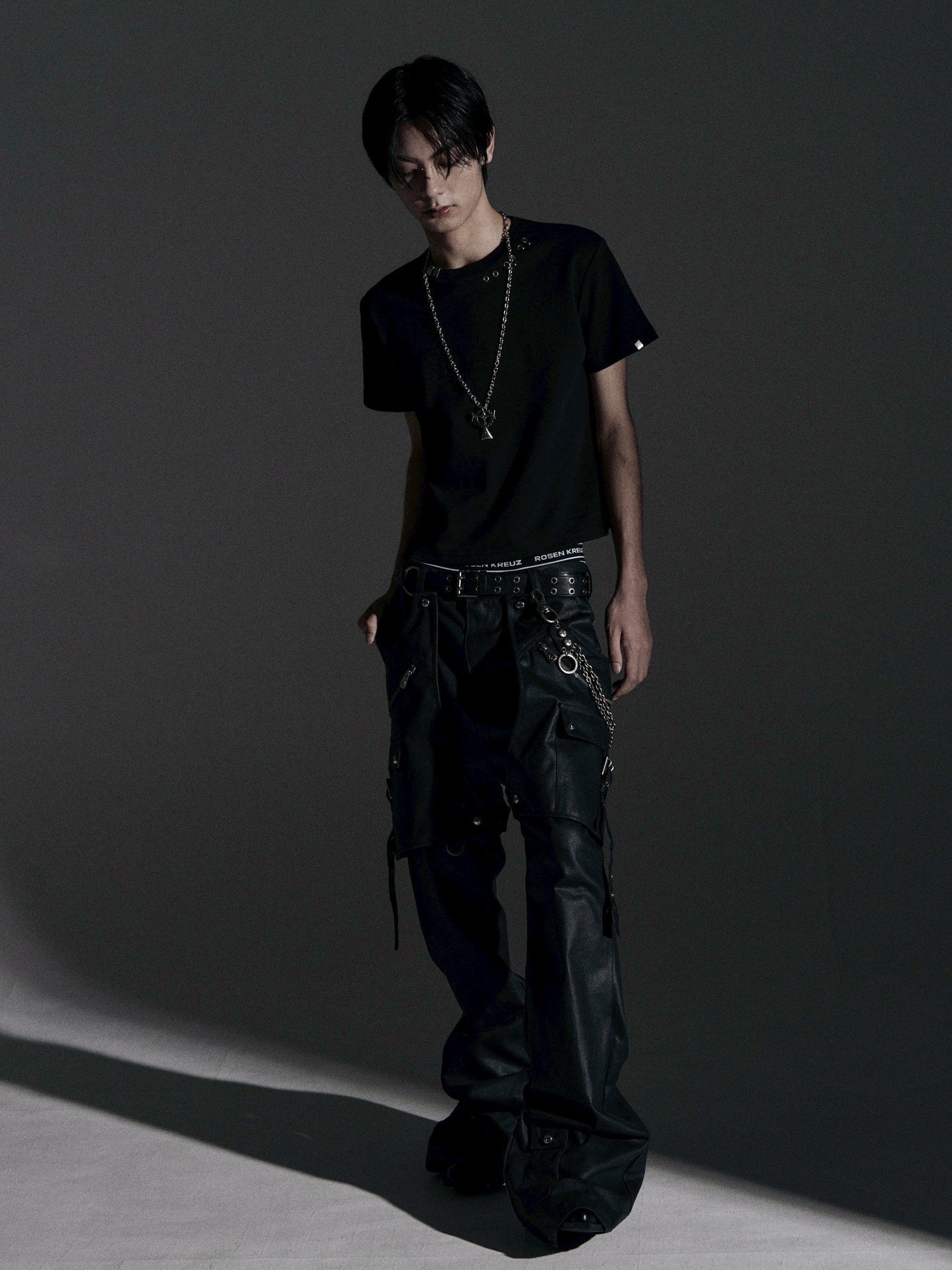 【ROSEN KREUZ】SIDE BELT DOCKING FLARE PANTS (Coating)