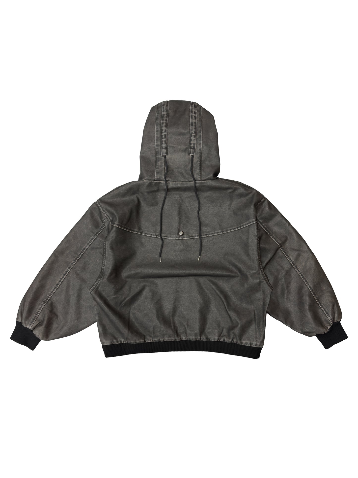 【ROSEN KREUZ】VINTAGE LEATHER SHIRRING HOODIE (WASHED GRAY)