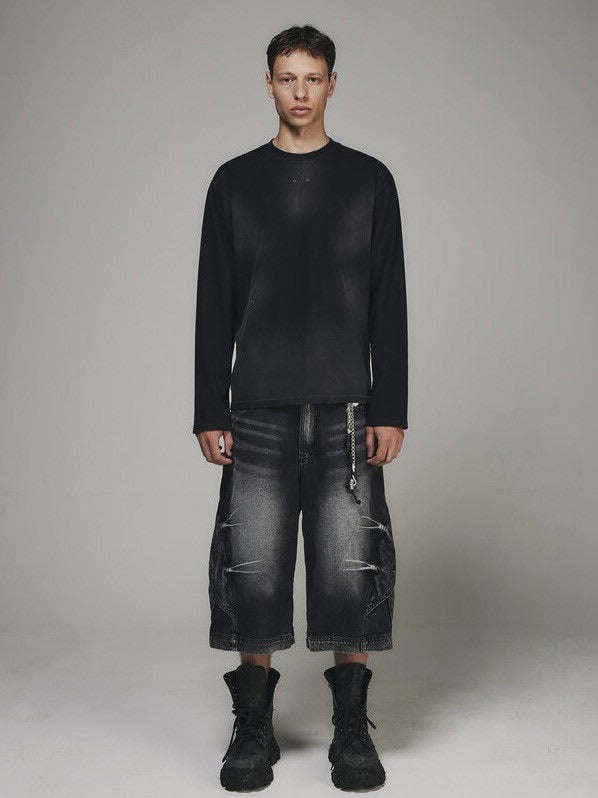 【BLR BLUER】CURVED COVER CARGO BERMUDA WASHING DENIM PANTS