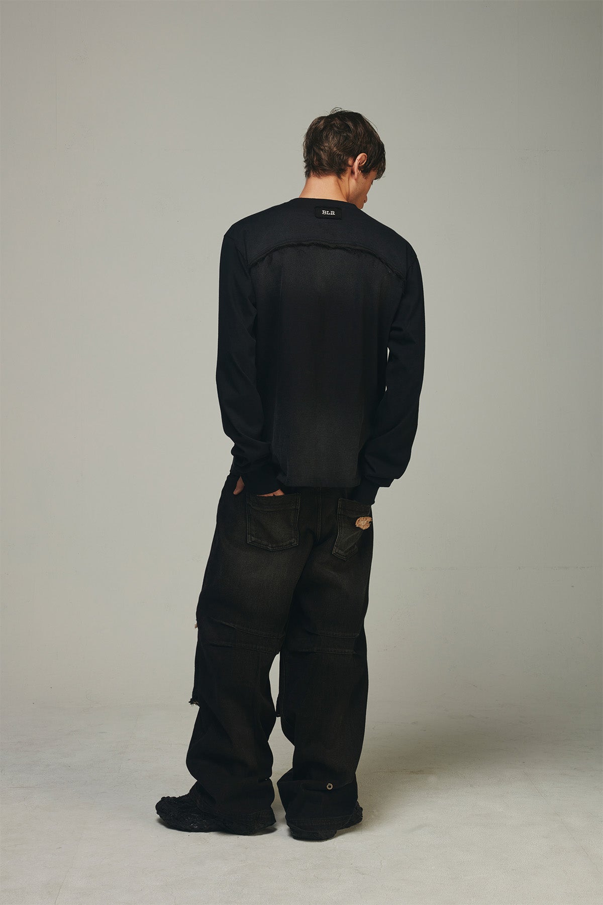 【BLR BLUER】KNEE POINT WASHED DENIM PANTS BROWN