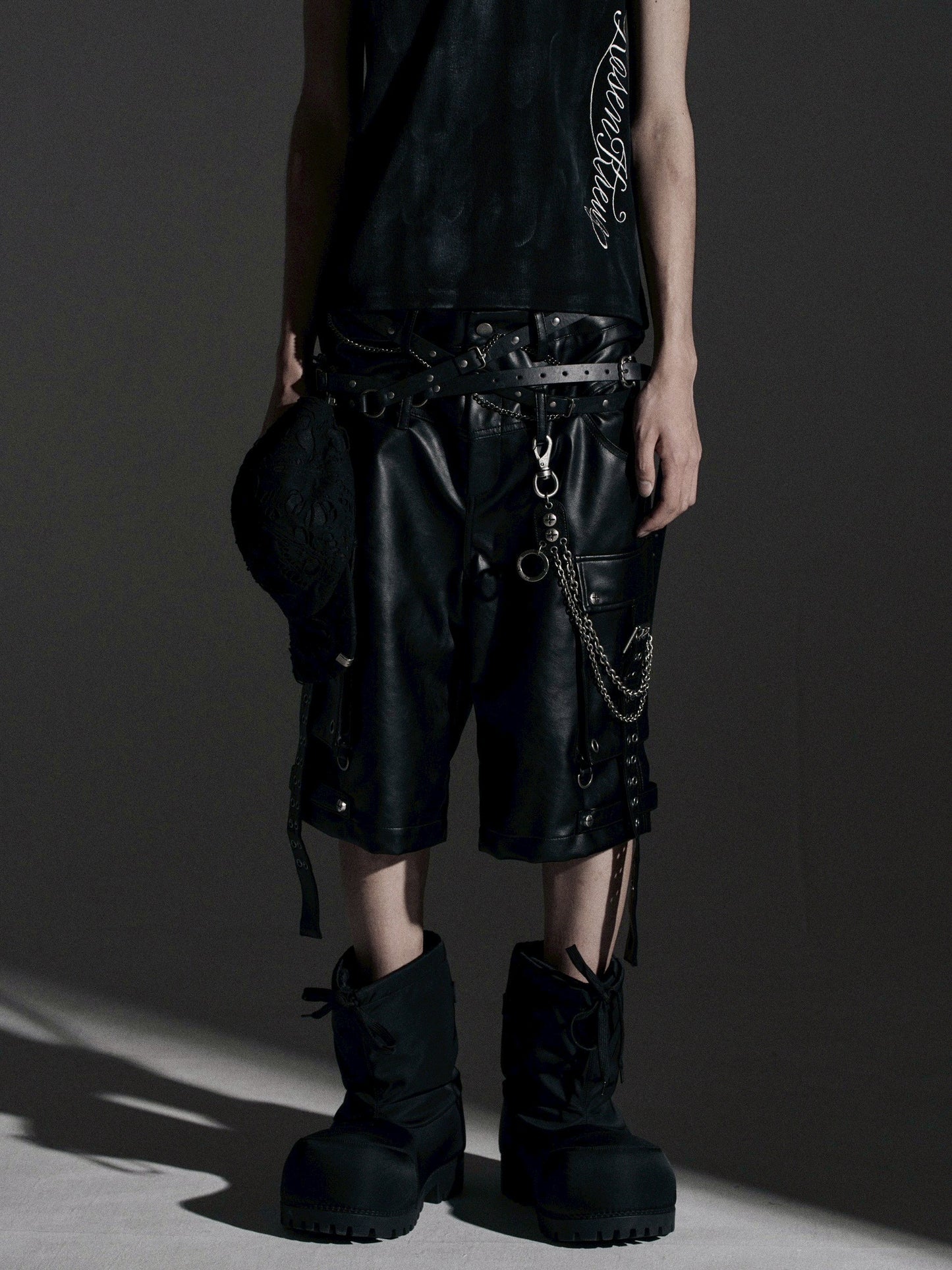【ROSEN KREUZ】DOUBLE WAIST LEATHER SHORT PANTS