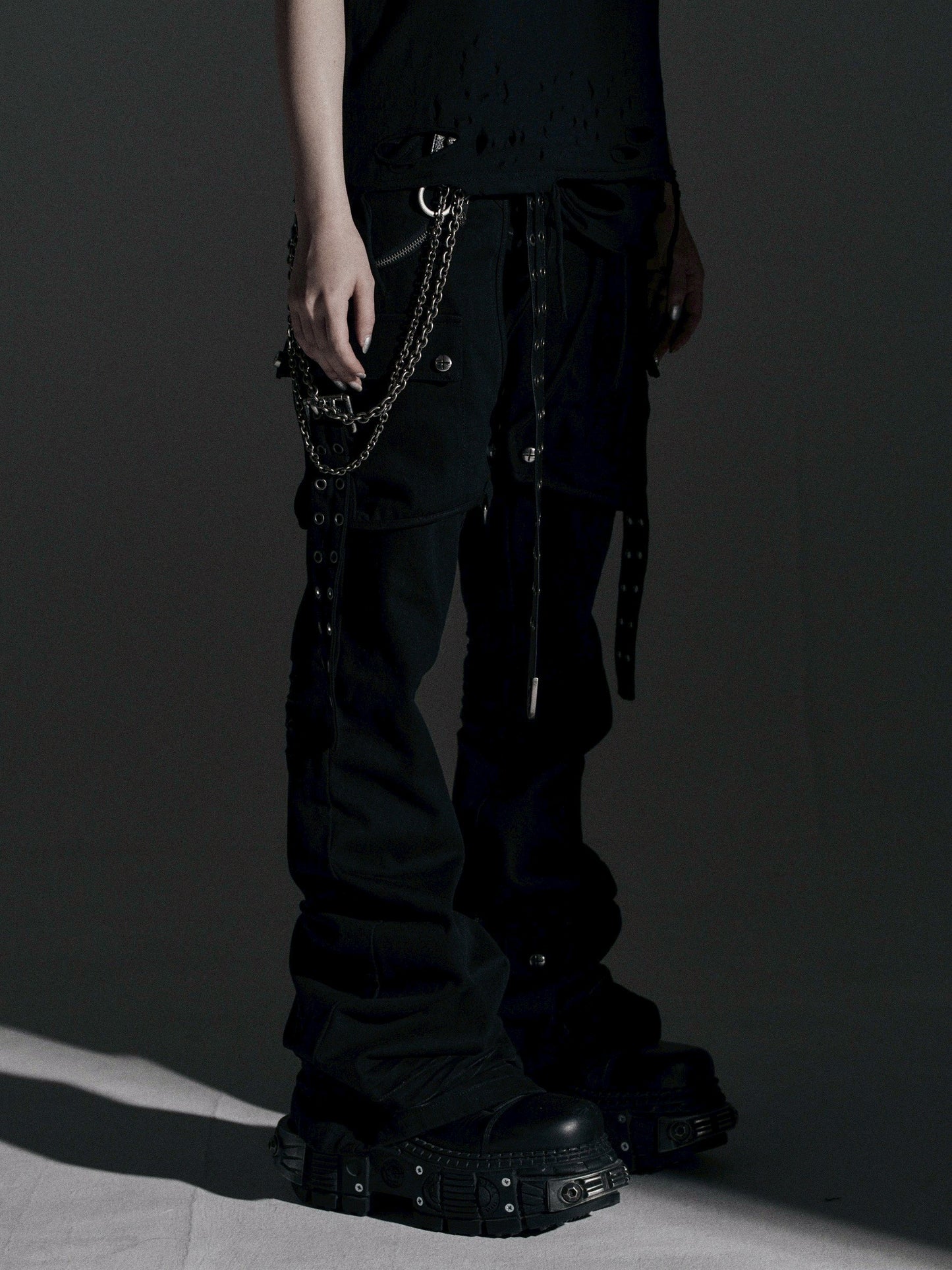 【ROSEN KREUZ】SIDE BELT DOCKING FLARE PANTS (Denim)