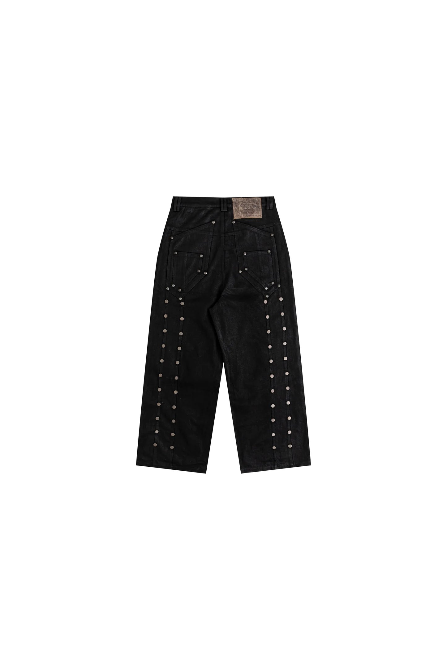 【THOUGHT WE FRIENDS】"Lucius" Embroidered Waxed Baggy Denims in Black