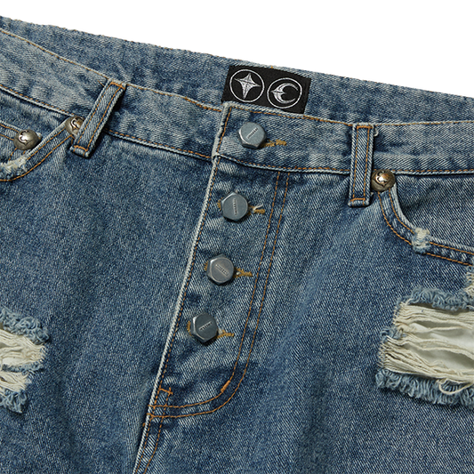 【THUG CLUB】TC Leather Washing Denim Pants (War Ver.) BLUE