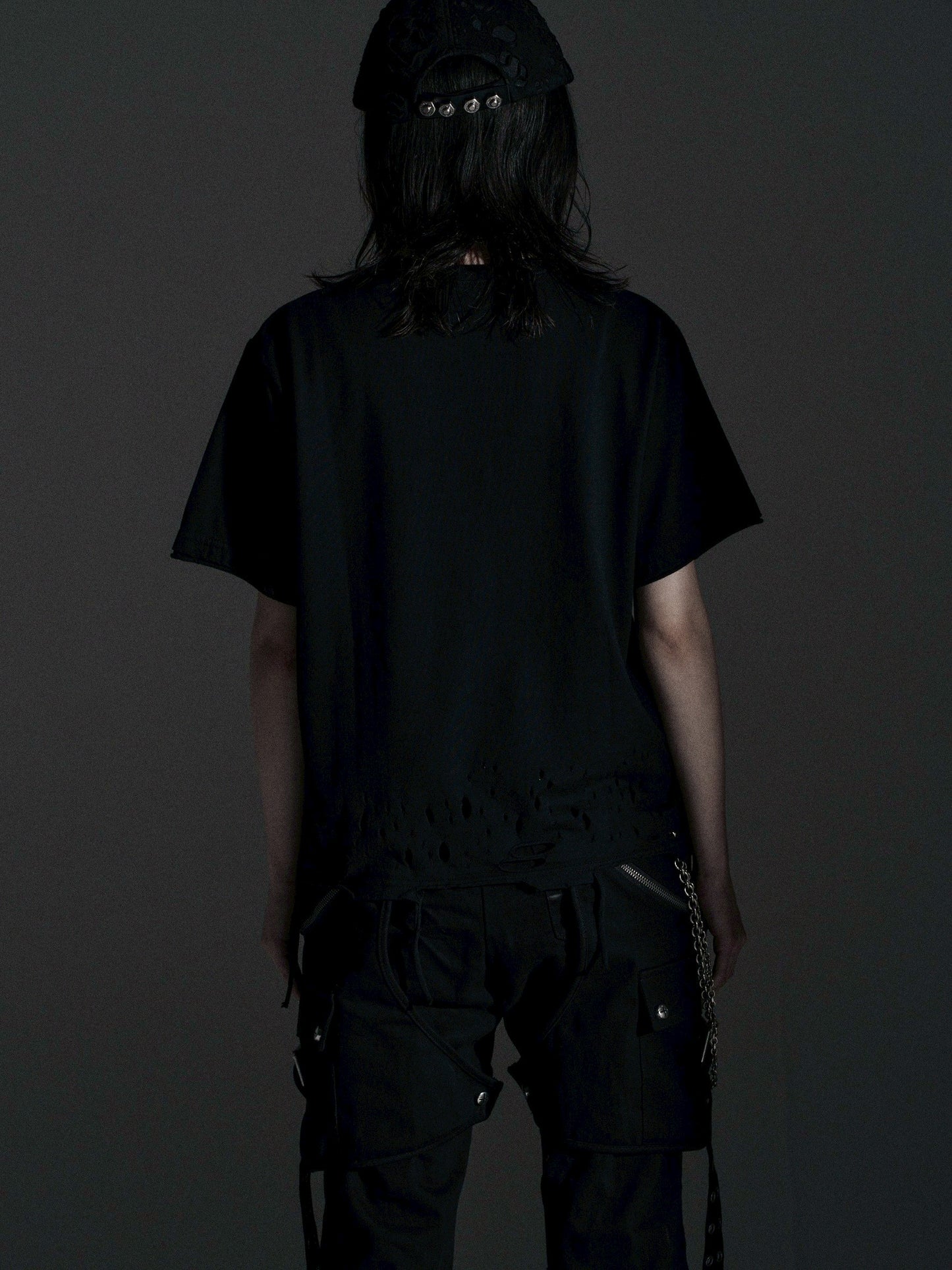 【ROSEN KREUZ】BOXY FIT LAYERED DAMAGE TEE (Black)