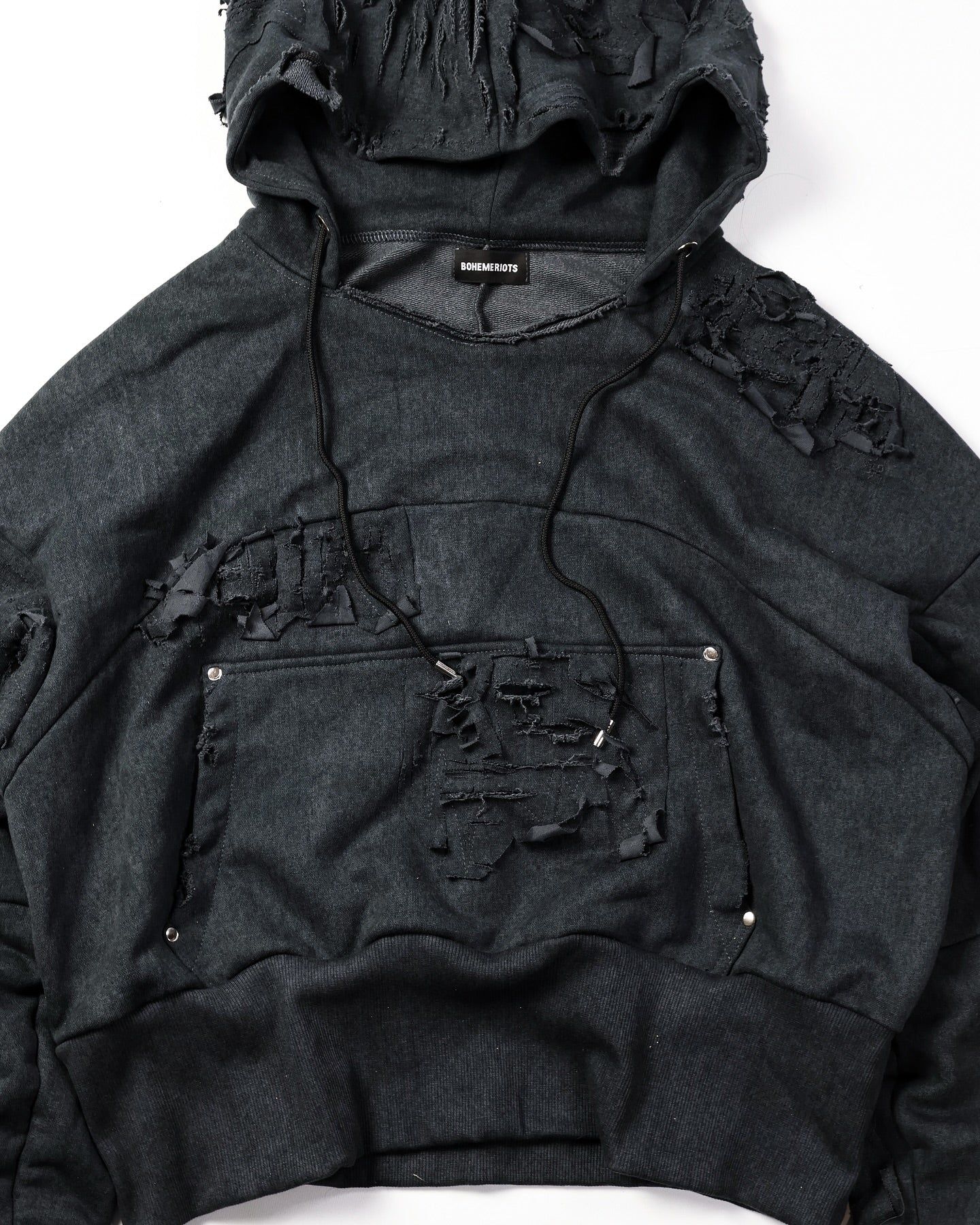【BOHEME RIOTS】"GEN-2 PATCHED THRASHED HOODIE