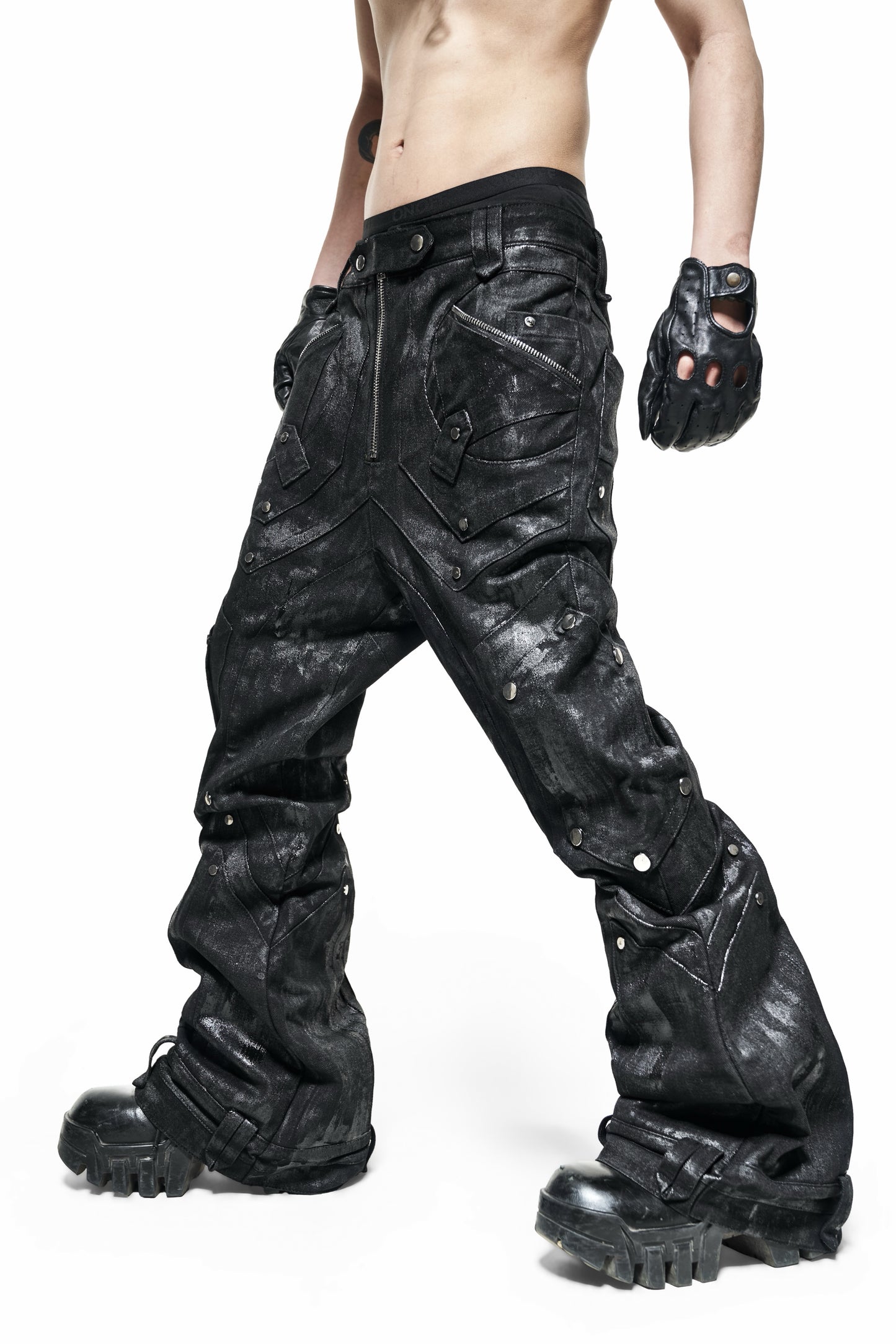 【RICH】 Dark Knight Flare Waxed Pants