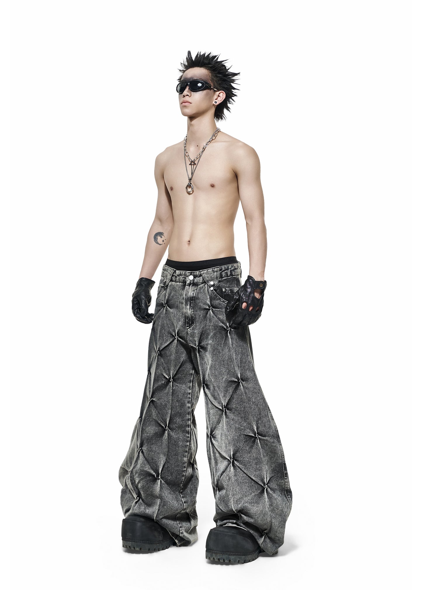 【RICH】Grey Wash Wide Denim Pants