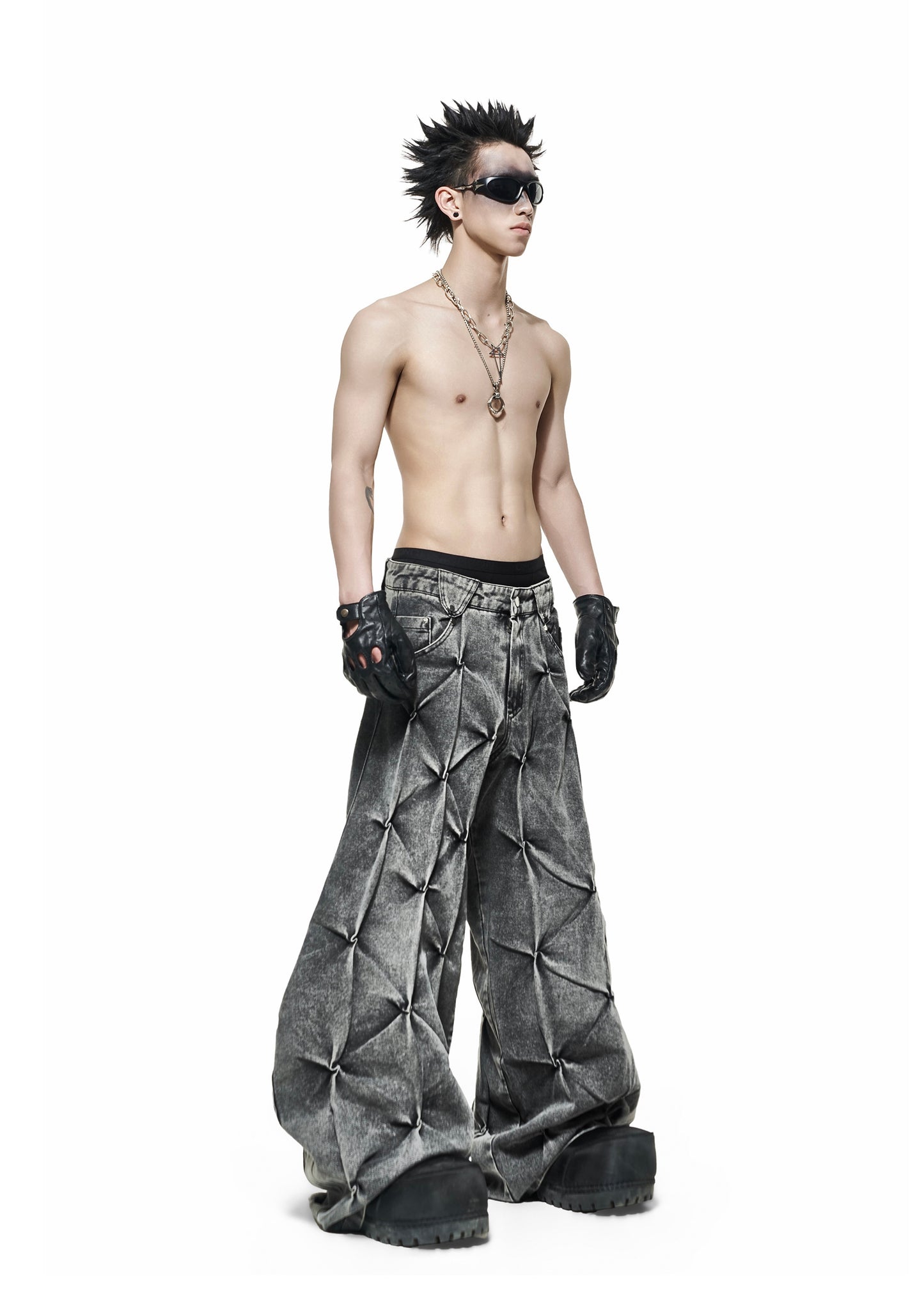 【RICH】Grey Wash Wide Denim Pants
