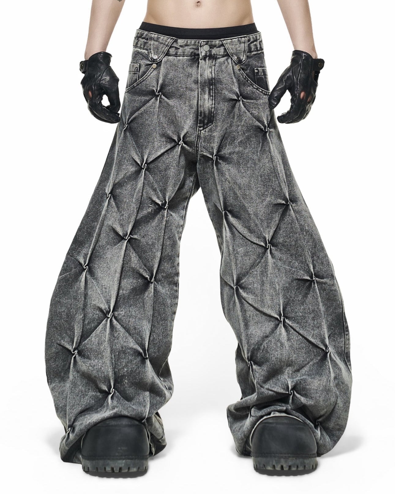 【RICH】Grey Wash Wide Denim Pants