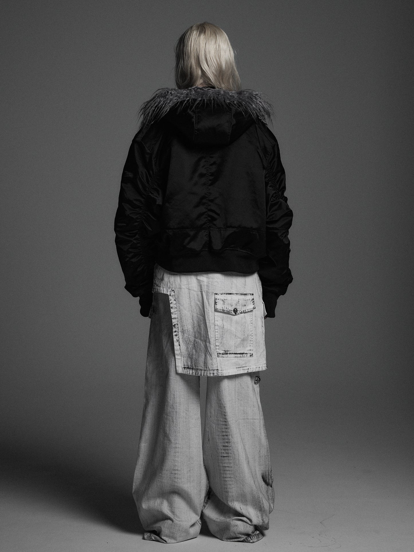 【ROSEN KREUZ】DOCKING SKIRT FLARE WIDE PANTS ( WASHED WHITE)