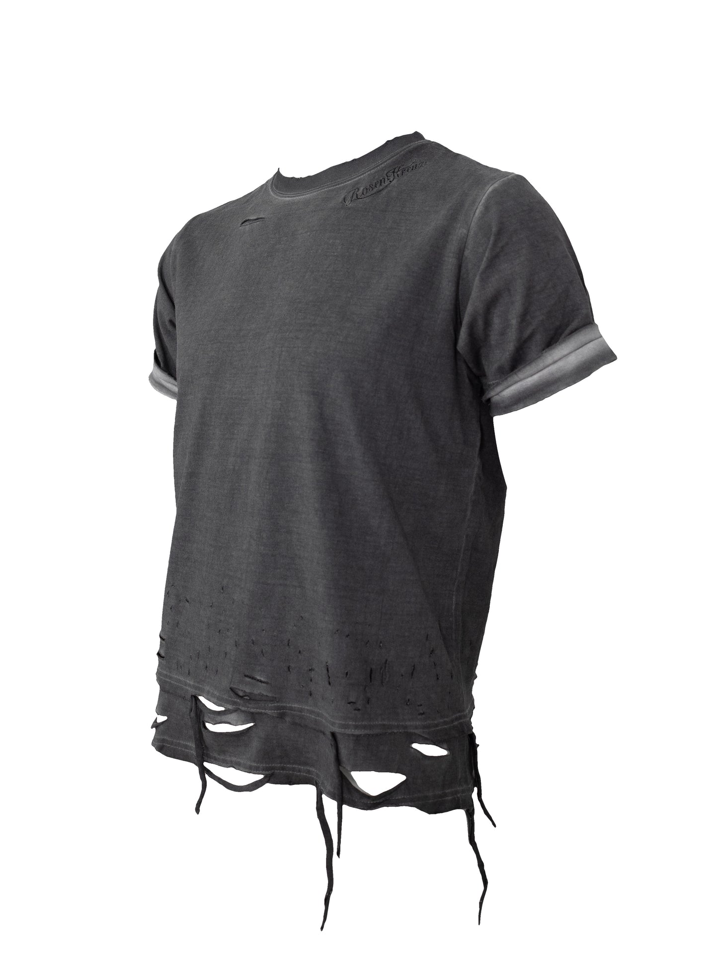【ROSEN KREUZ】BOXY FIT LAYERED DAMAGE TEE (Dirty gray)