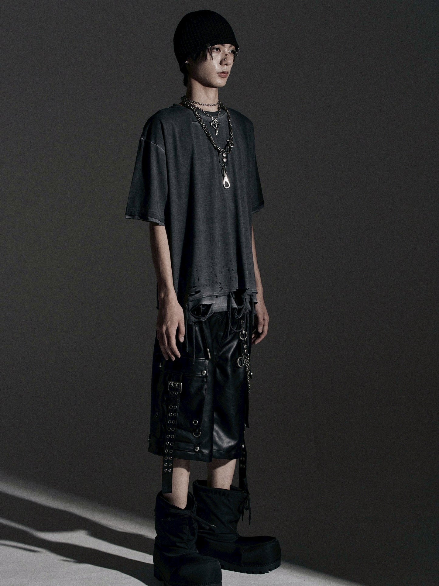 【ROSEN KREUZ】DOUBLE WAIST LEATHER SHORT PANTS
