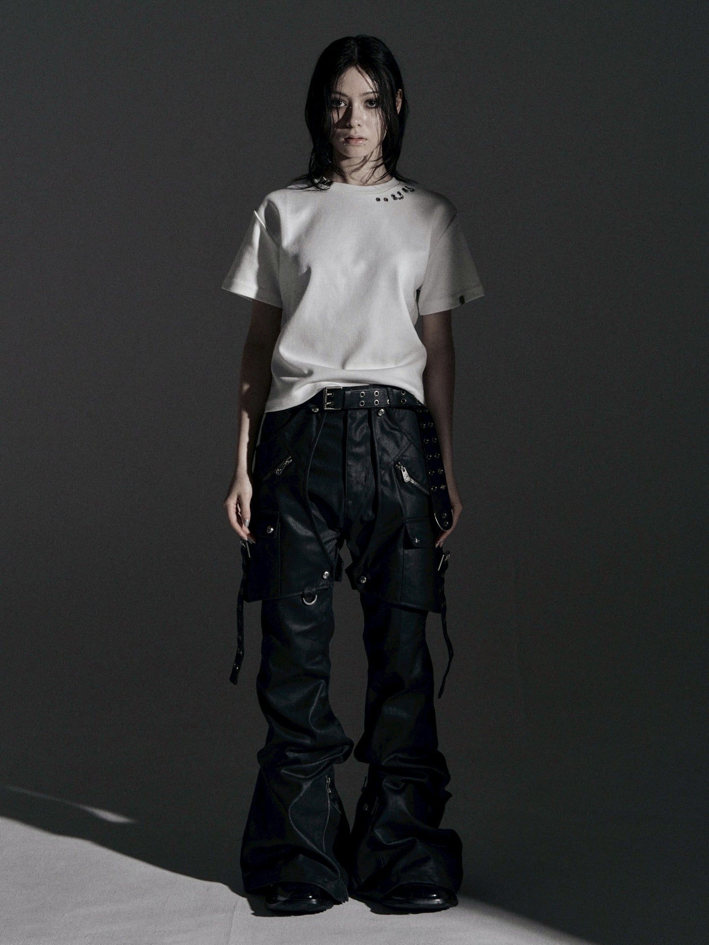 【ROSEN KREUZ】SIDE BELT DOCKING FLARE PANTS (Coating)