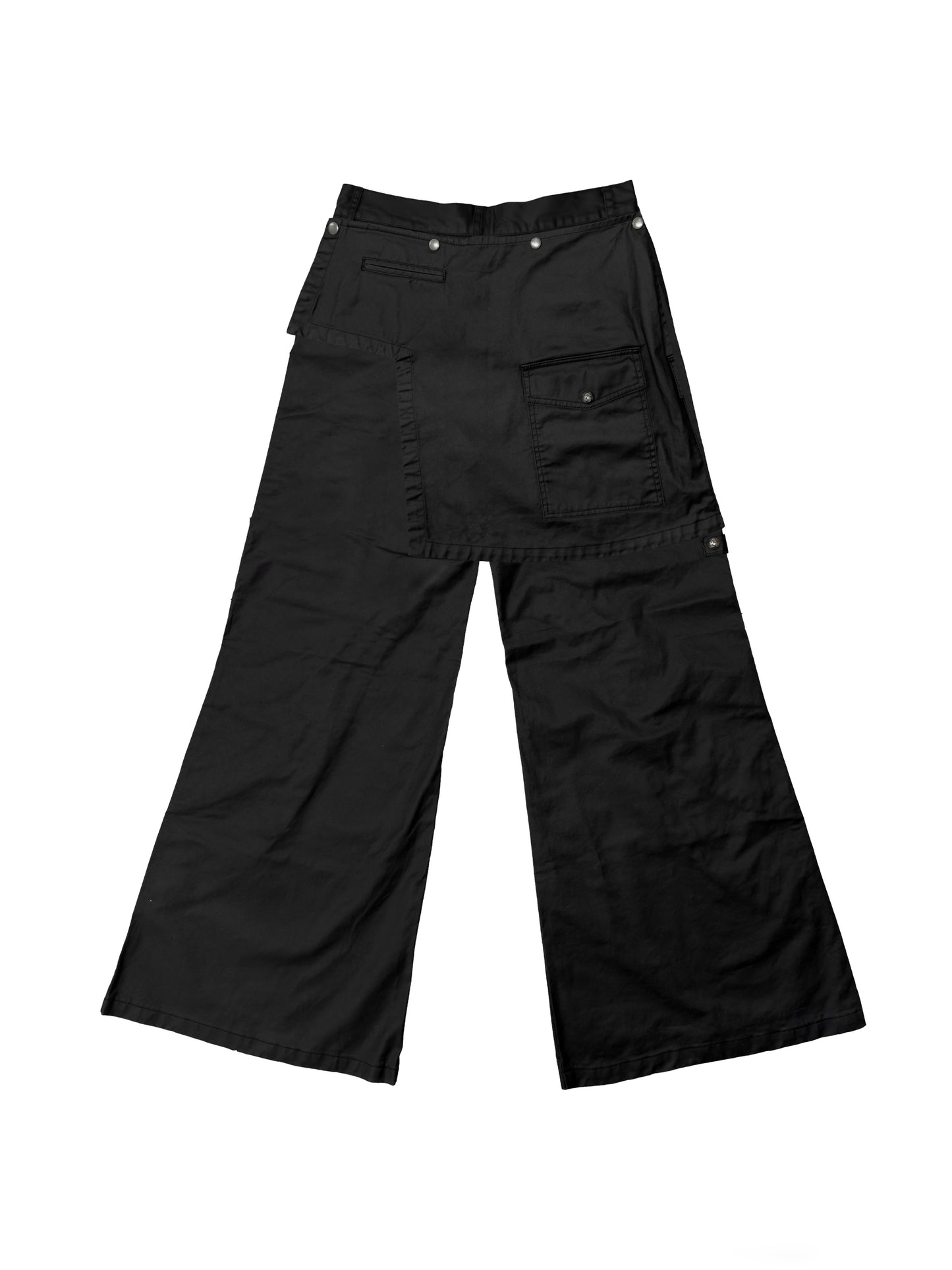 【ROSEN KREUZ】DOCKING SKIRT FLARE WIDE PANTS ( WAXED BLACK )