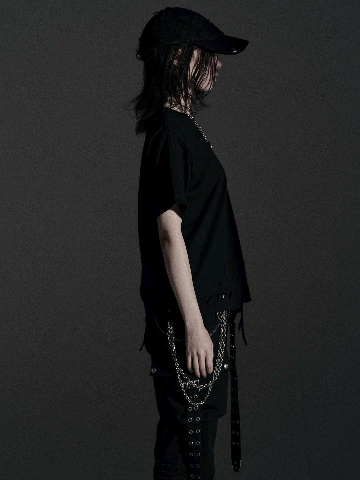 【ROSEN KREUZ】BOXY FIT LAYERED DAMAGE TEE (Black)
