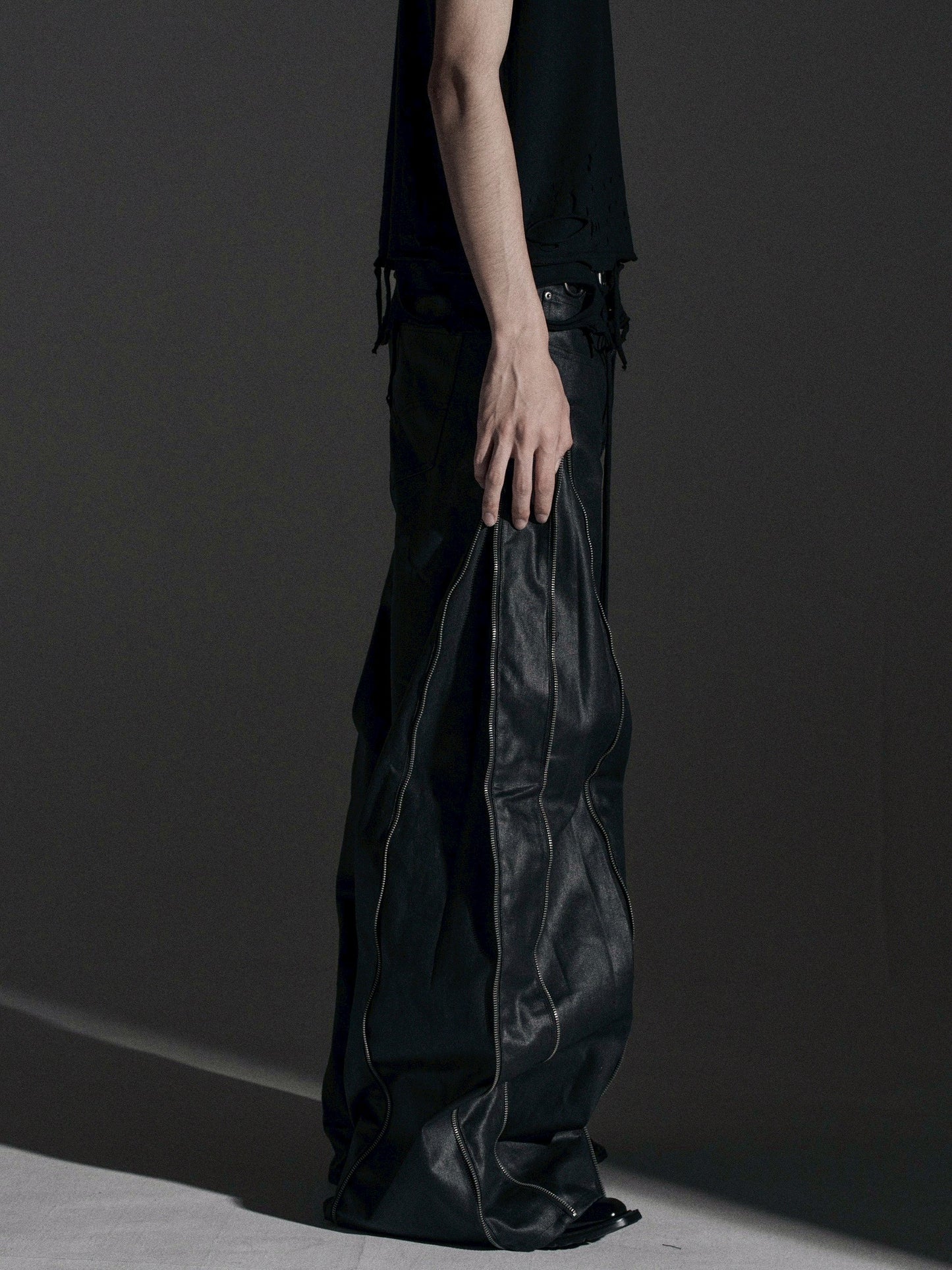 【ROSEN KREUZ】ZIP WIDE BAGGY PANTS (COATING)