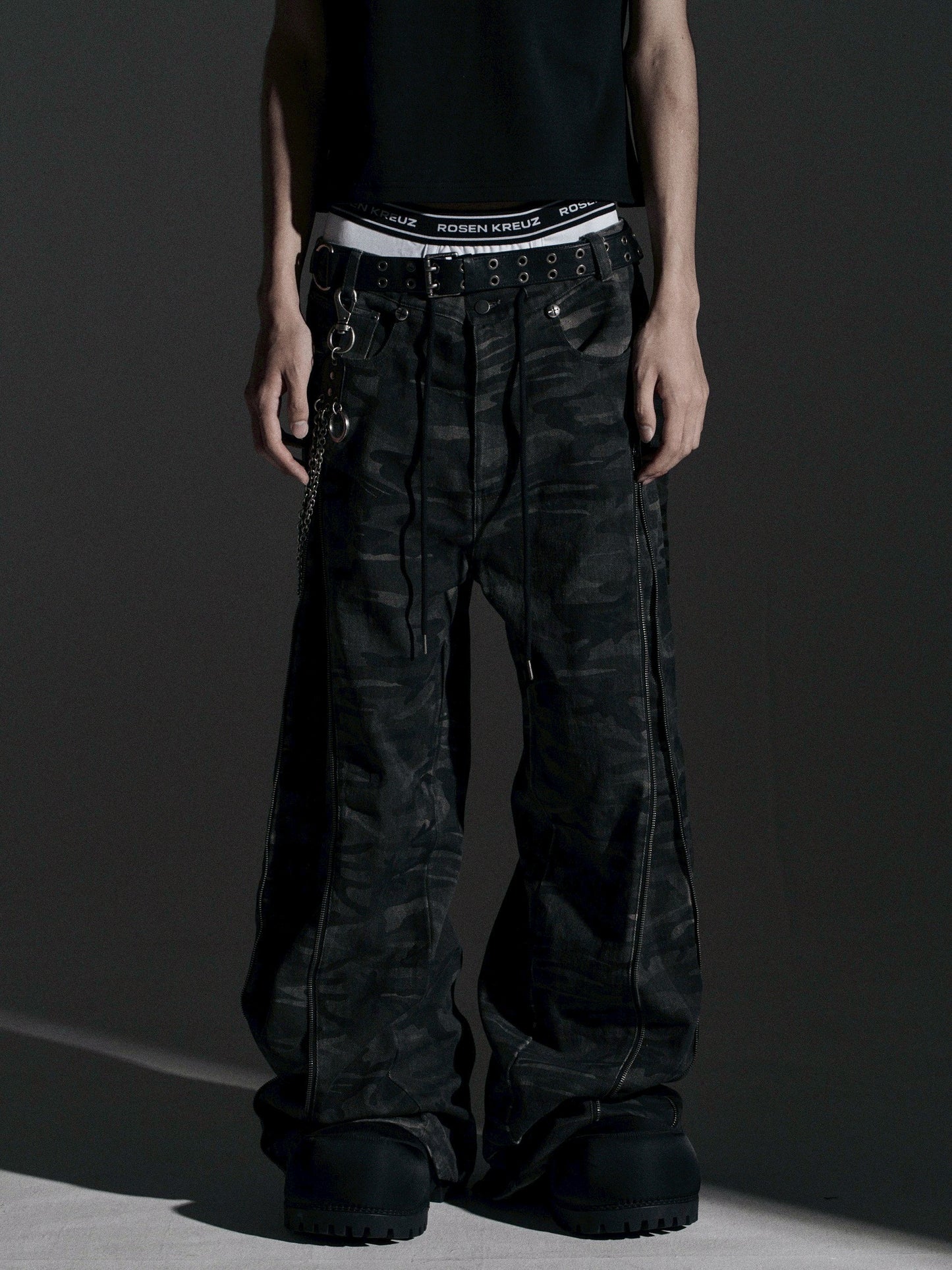 【ROSEN KREUZ】ZIP WIDE BAGGY PANTS (CAMOU)