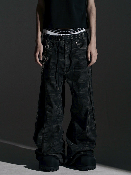 【ROSEN KREUZ】ZIP WIDE BAGGY PANTS (CAMOU)