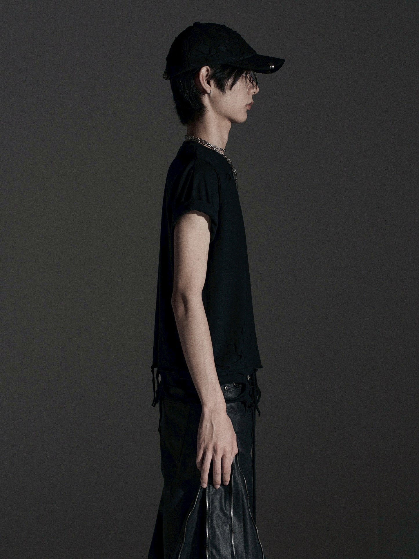 【ROSEN KREUZ】BOXY FIT LAYERED DAMAGE TEE (Black)