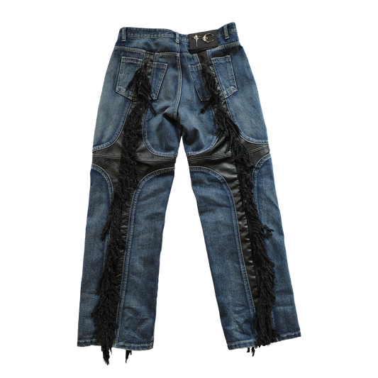 【THUG CLUB】Mohican Leather Denim Pants