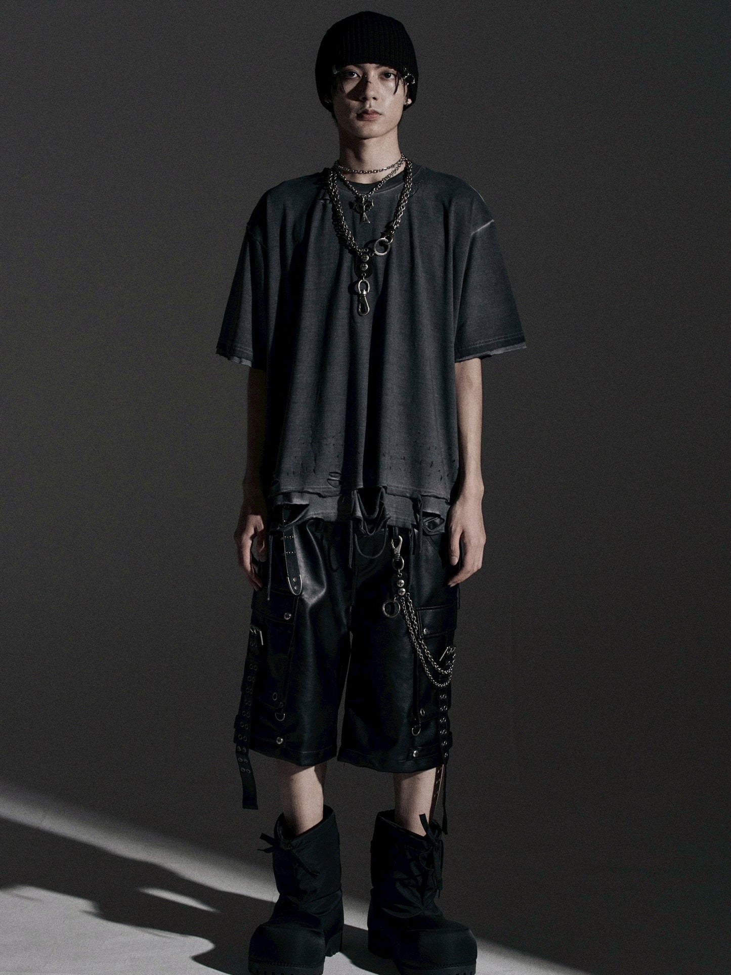 【ROSEN KREUZ】DOUBLE WAIST LEATHER SHORT PANTS