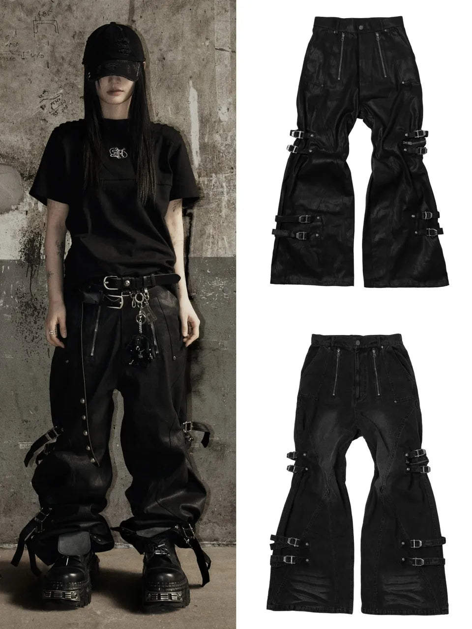 【ROSEN KREUZ】SIDE BELT BIG WIDE PANTS Side Belt Floor-length Pants