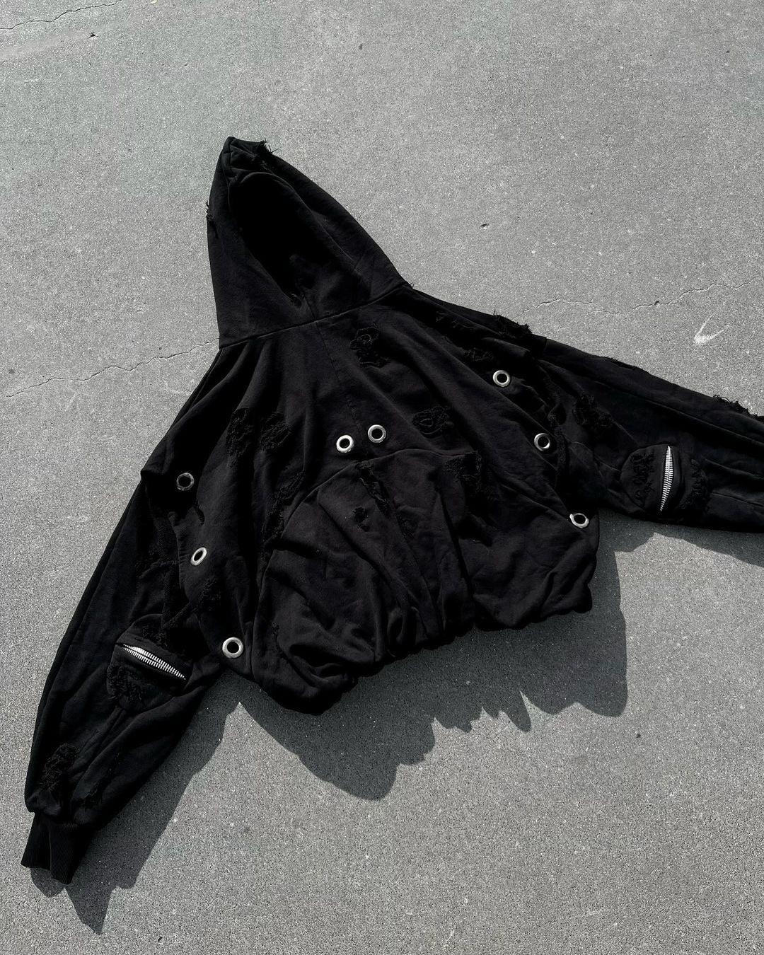 【BOHEME RIOTS】"GEN-1" hand-destroyed metal buckle HOODIE
