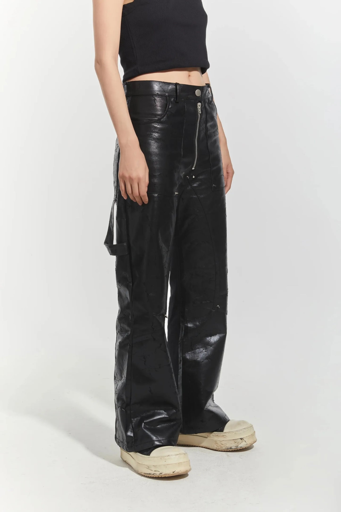 【ERIC CRÉER】CHP-1 005 BLACK CRACKED COATED LEATHER DOUBLE KNEE