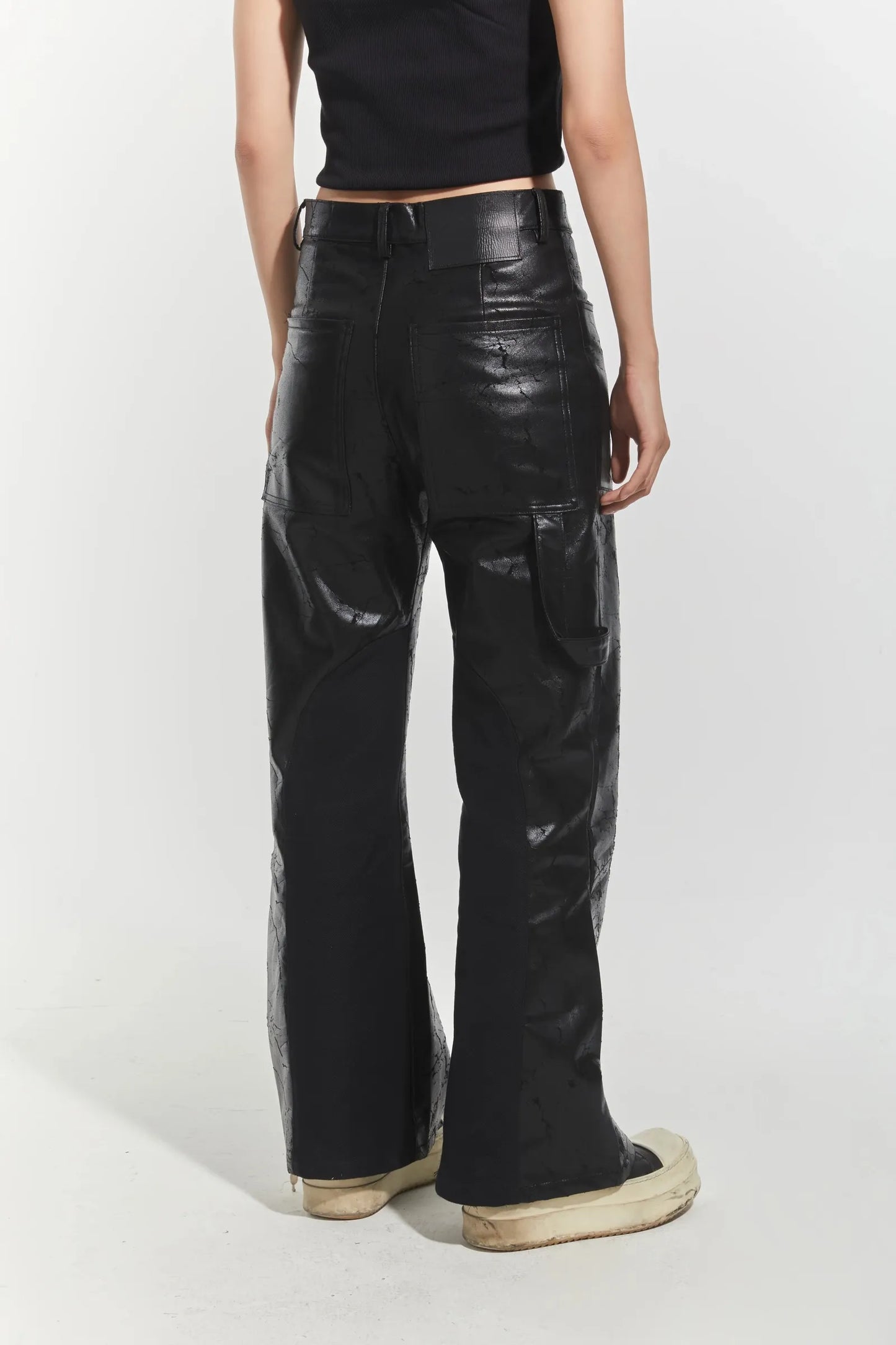 【ERIC CRÉER】CHP-1 005 BLACK CRACKED COATED LEATHER DOUBLE KNEE
