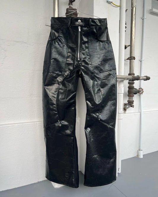 【ERIC CRÉER】CHP-1 005 BLACK CRACKED COATED LEATHER DOUBLE KNEE