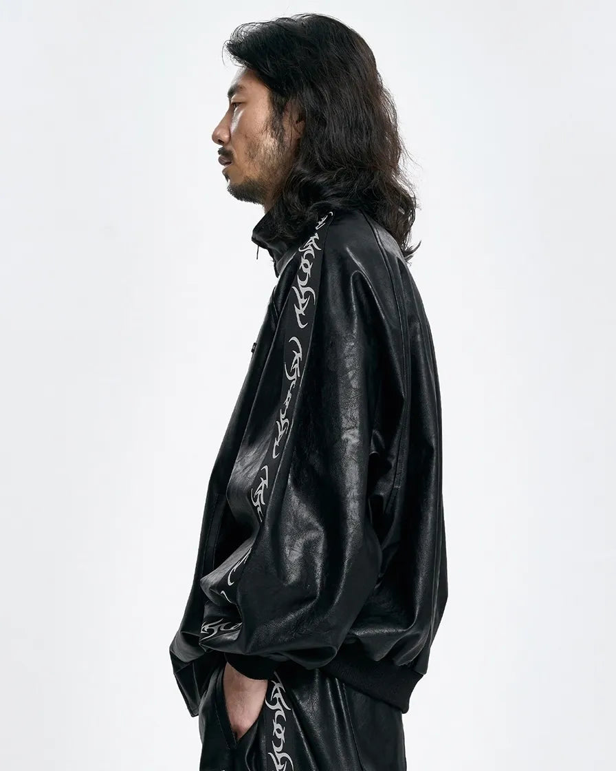 【AJOBYAJO】Vegan Leather Oversized Raglan Track Jacket