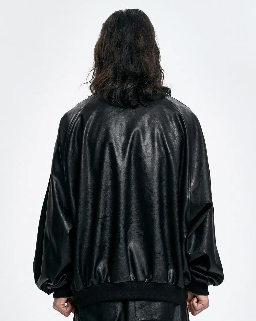 【AJOBYAJO】Vegan Leather Oversized Raglan Track Jacket
