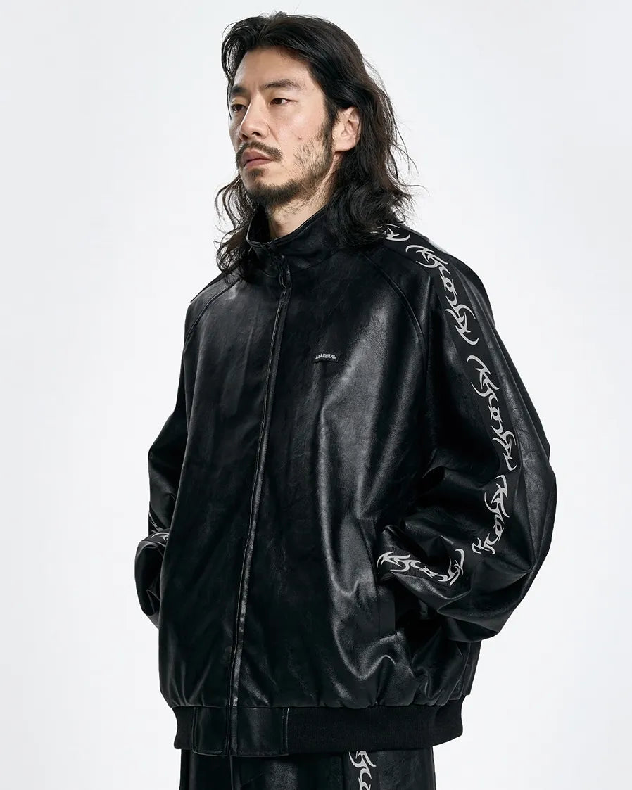 【AJOBYAJO】Vegan Leather Oversized Raglan Track Jacket