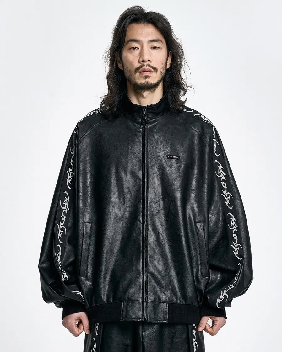 【AJOBYAJO】Vegan Leather Oversized Raglan Track Jacket