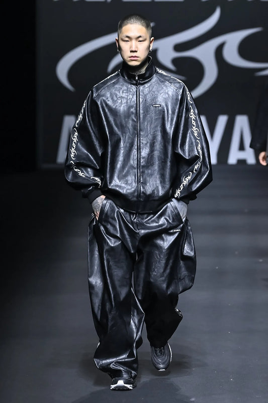 【AJOBYAJO】Vegan Leather Oversized Raglan Track Jacket