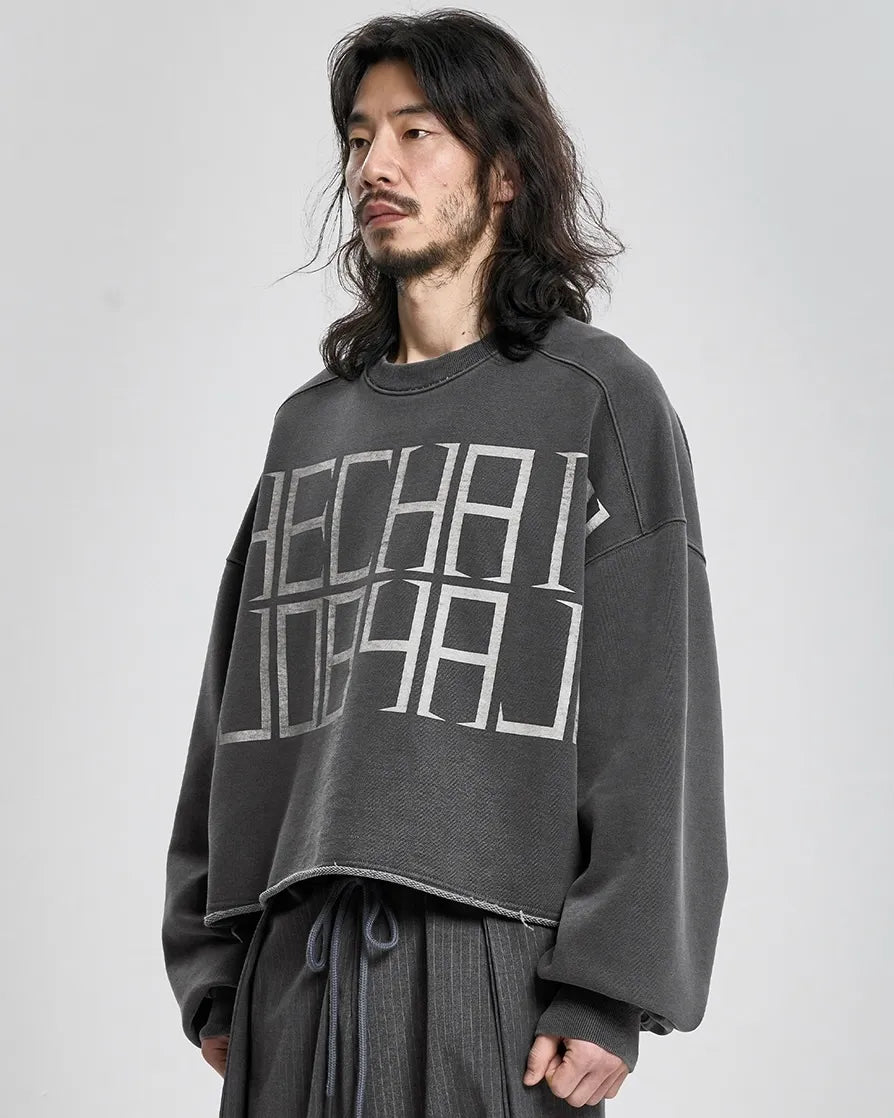 【AJOBYAJO】"THE CHAIN" Washed Cropped Sweatshirt (CHARCOAL)